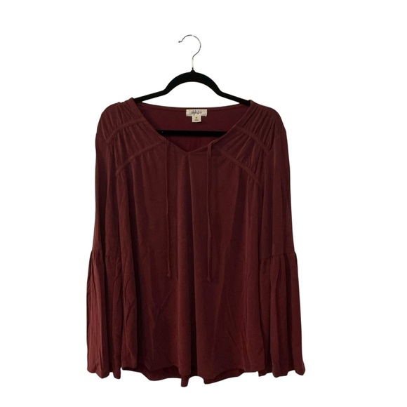 Women's Burgundy Bell Sleeve Boho Top - Picture 1 of 4